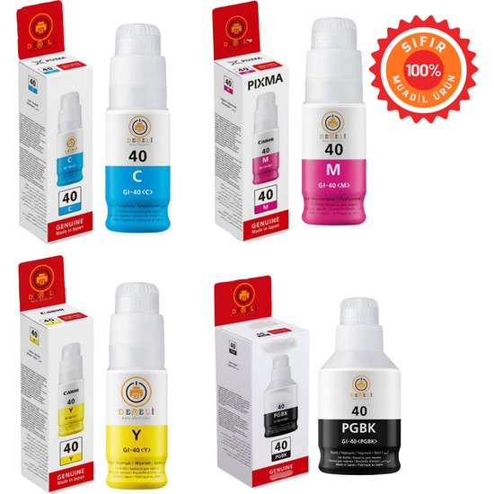 Drl Canon Gı-40 Uyumlu 4'lü Muadil Mürekkep Seti - G6040 G7040 G5040 G3430 Için - (Pigment Siyah + 3 Renk Dye)