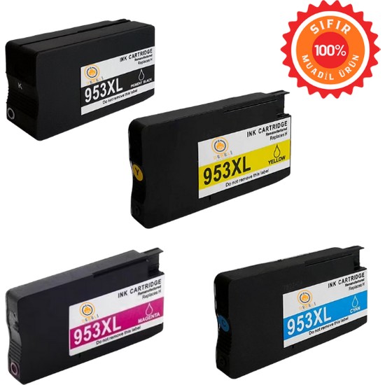 Drl Hp 953XL Uyumlu 4 Renk Full Takım Muadil Kartuş Seti - Officejet Pro 7740 8210 8710 8720 8730