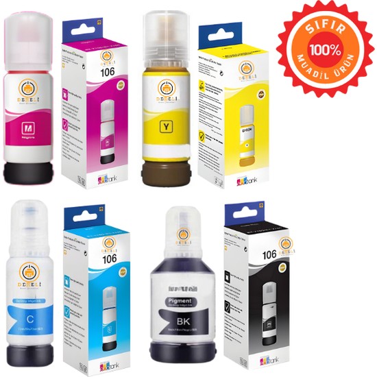 Drl Epson Uyumlu 105 106 4 Renk Takım Mürekkep Seti 140ML Siyah + 3 Renk 70ML - L7160 L7180 M1120 M2170 M3170